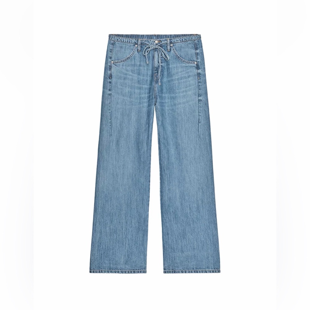 Zara Light Blue Wide-Leg Jeans with Drawstring Waist - Picture 3 of 6